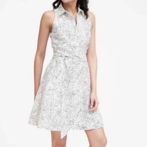 Banana Republic White/Black Floral Sleeveless Button-Up Dress, Size 4 (EUC)